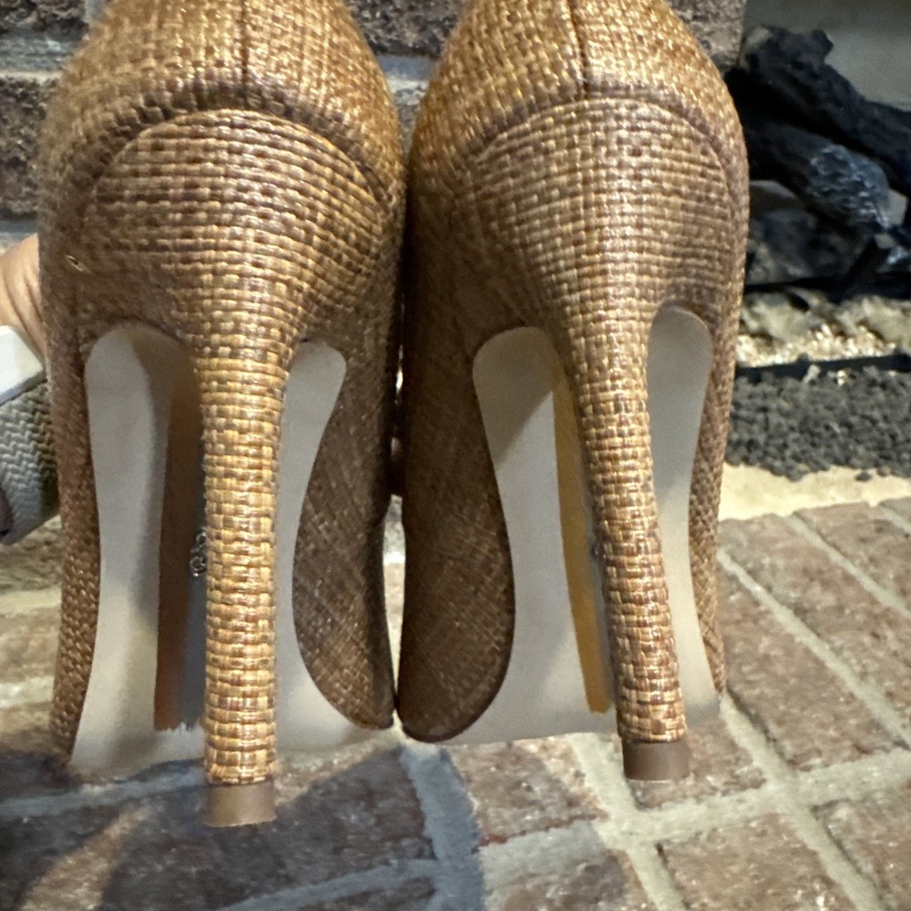 Sam Edelman Hazel Pointed Toe Pump Size 7W Cuoio Basket Weave Brown #329 - Picture 5 of 12